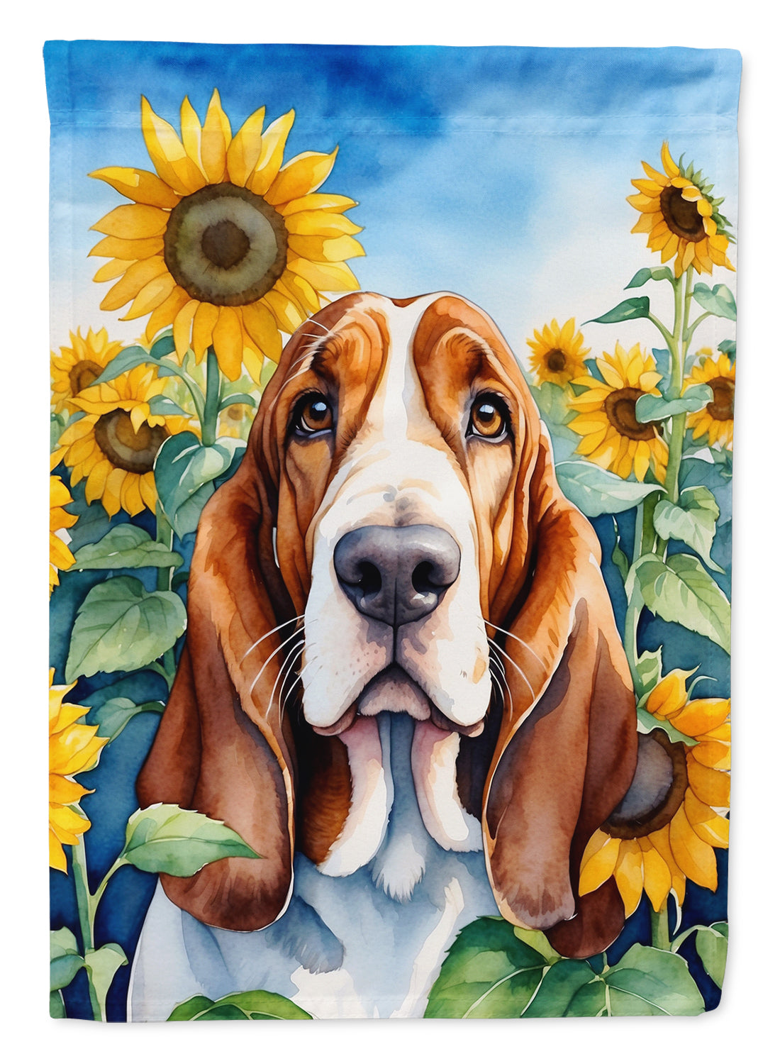 Buy this Basset Hound in Sunflowers Garden Flag