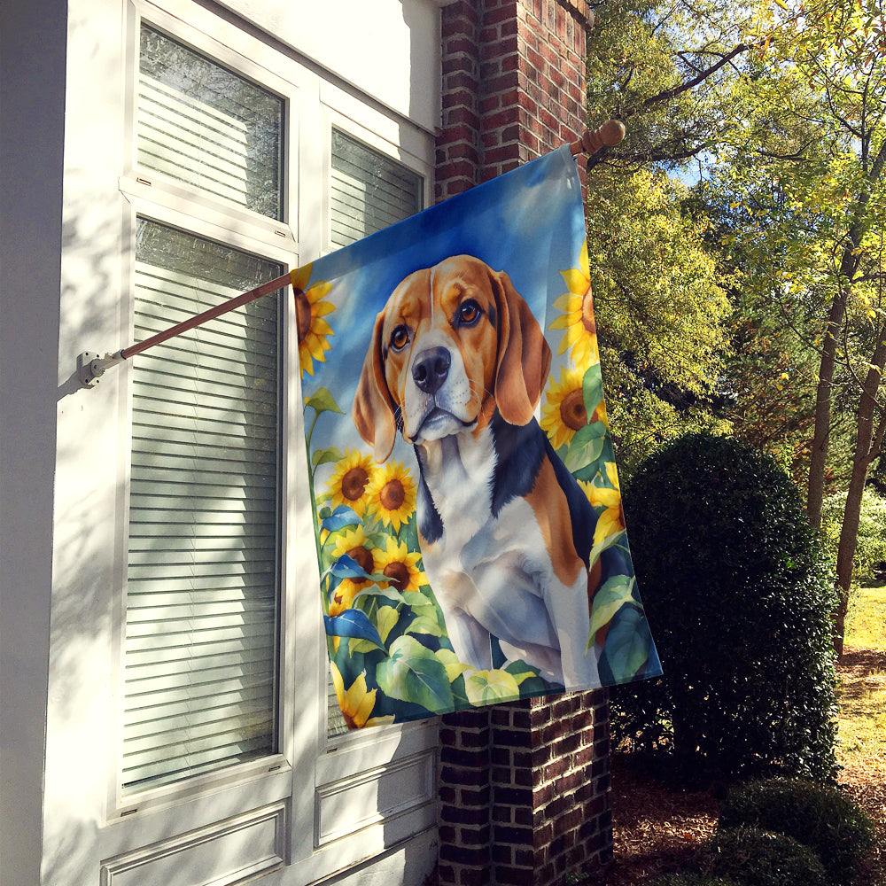 Beagle in Sunflowers House Flag