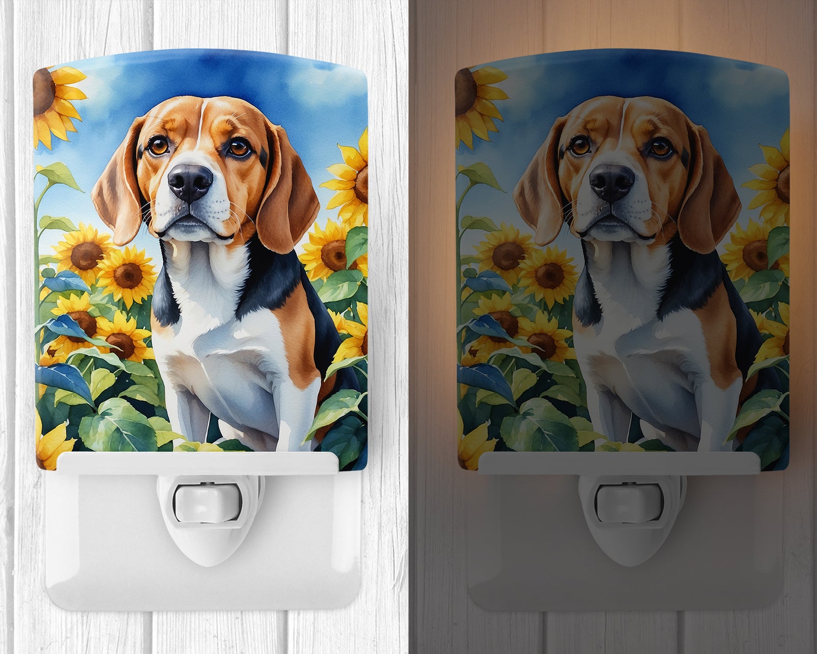 Caroline's Treasures Beagle in Sunflowers Ceramic Night Light