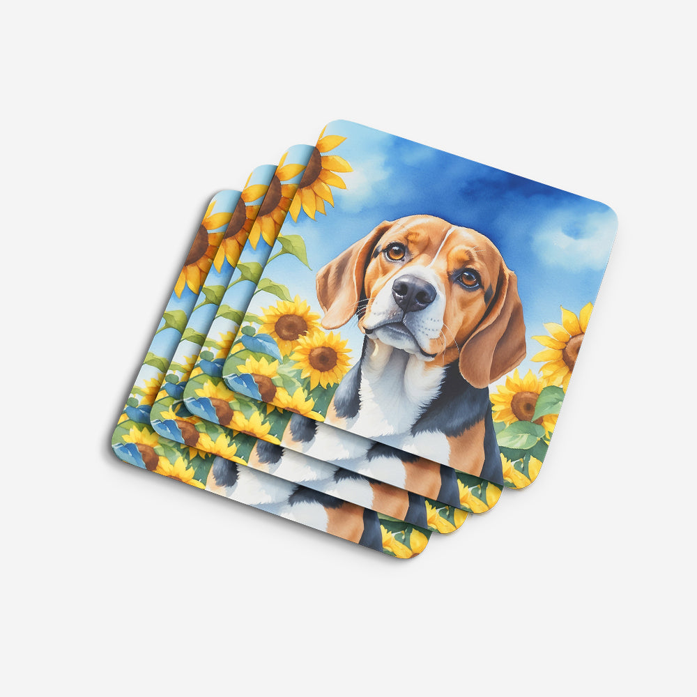 Beagle in Sunflowers Foam Coasters