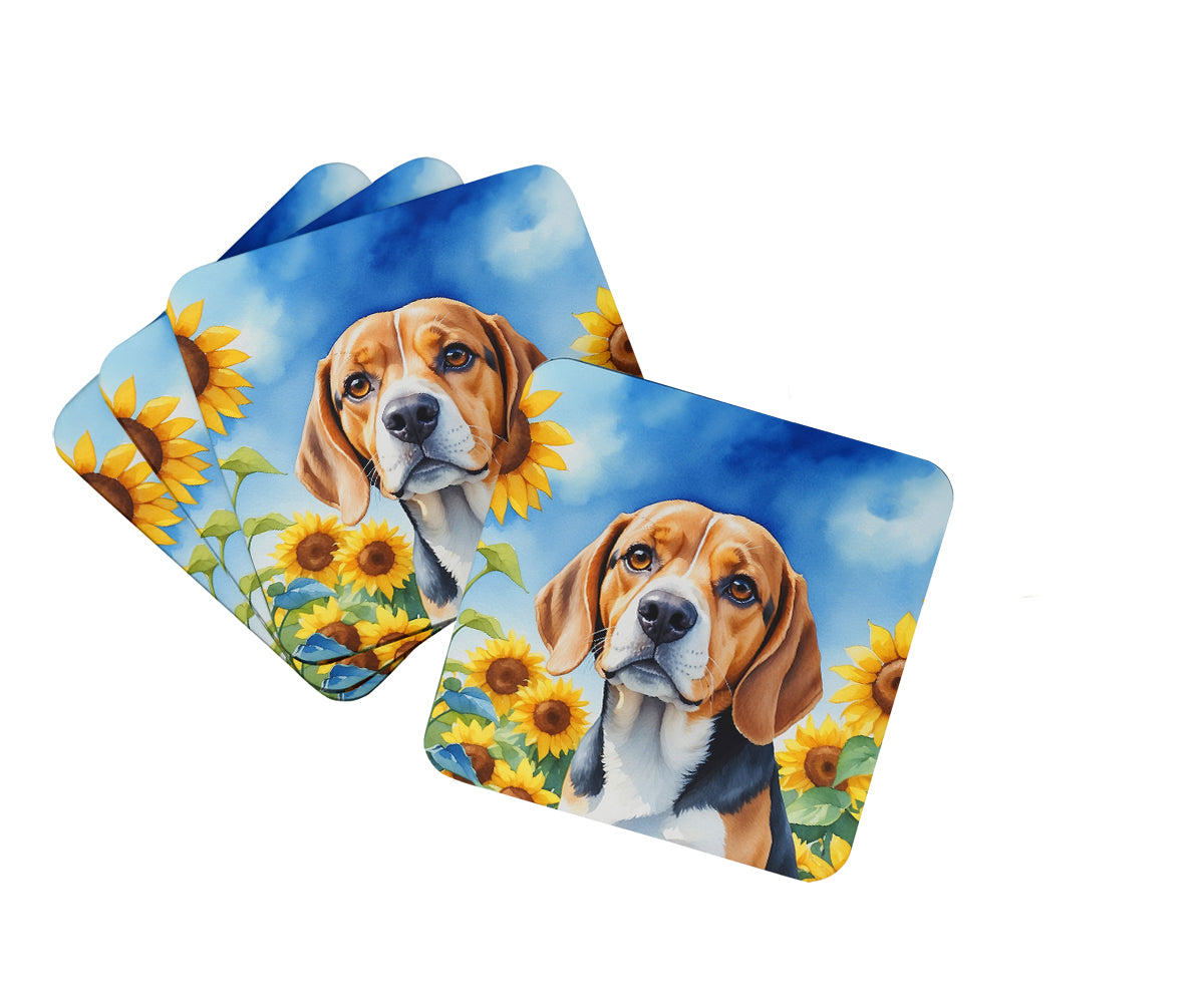 Buy this Beagle in Sunflowers Foam Coasters