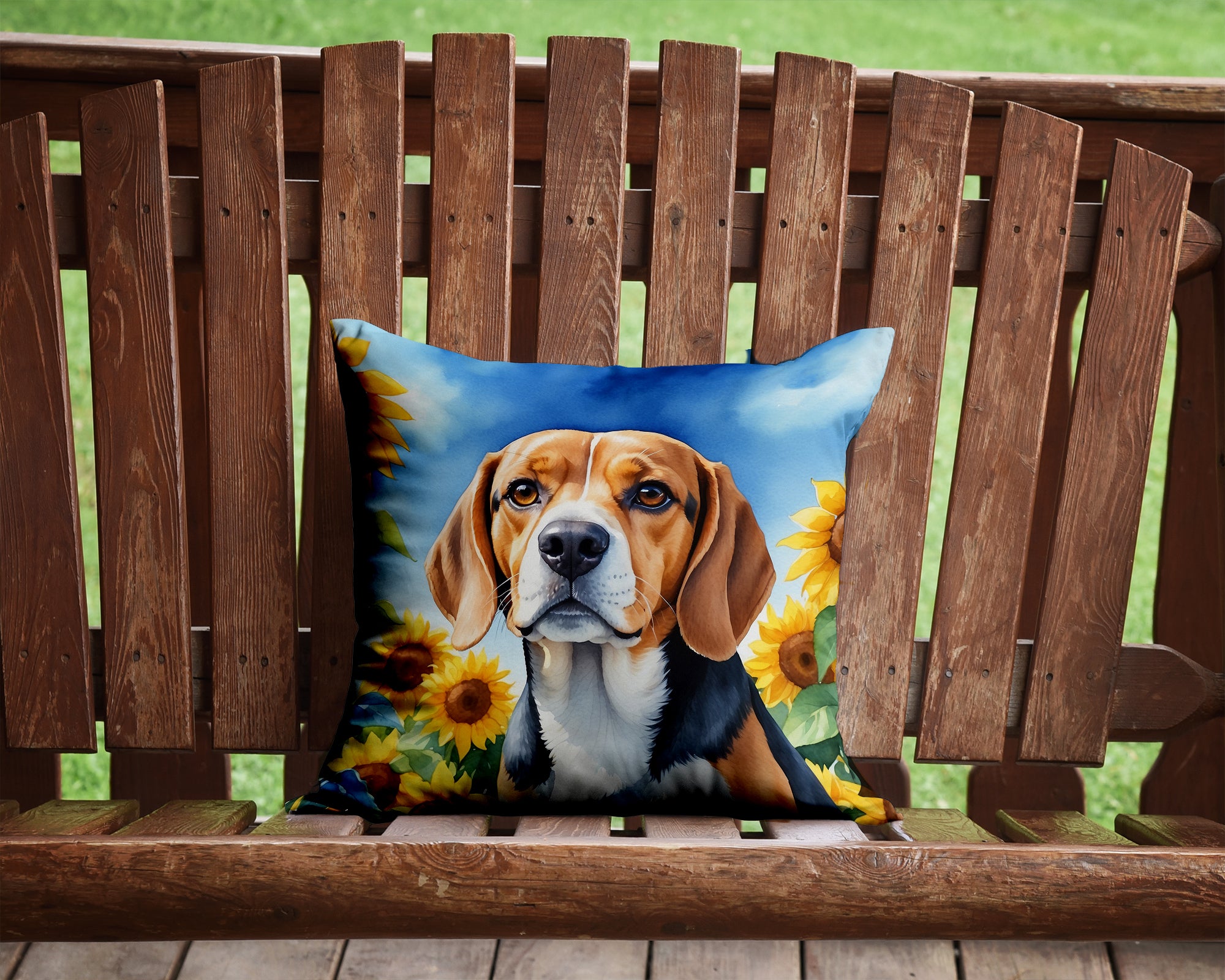 Buy this Beagle in Sunflowers Throw Pillow