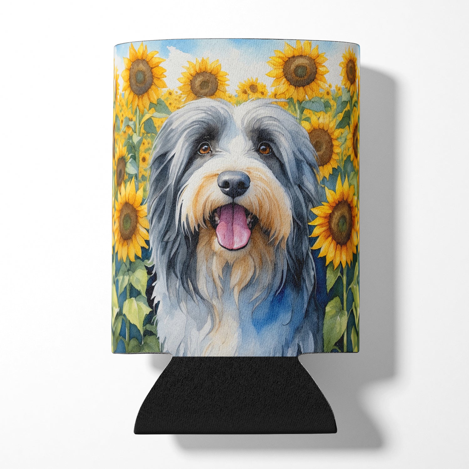 Buy this Bearded Collie in Sunflowers Can or Bottle Hugger