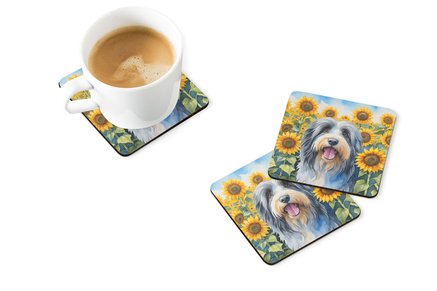 Buy this Bearded Collie in Sunflowers Foam Coasters