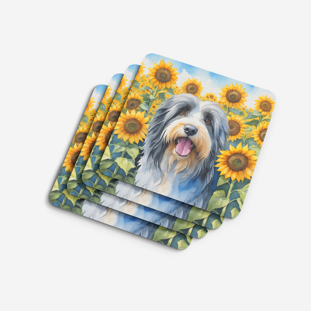 Bearded Collie in Sunflowers Foam Coasters