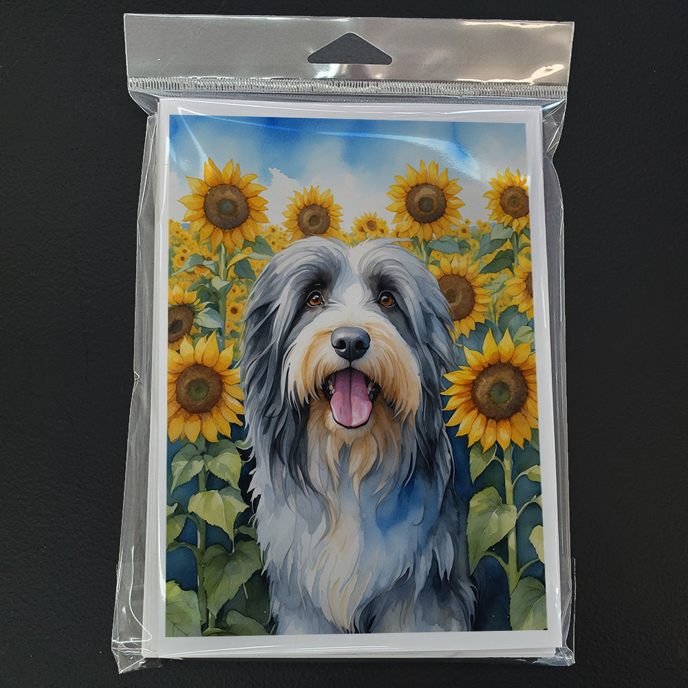 Bearded Collie in Sunflowers Greeting Cards Pack of 8
