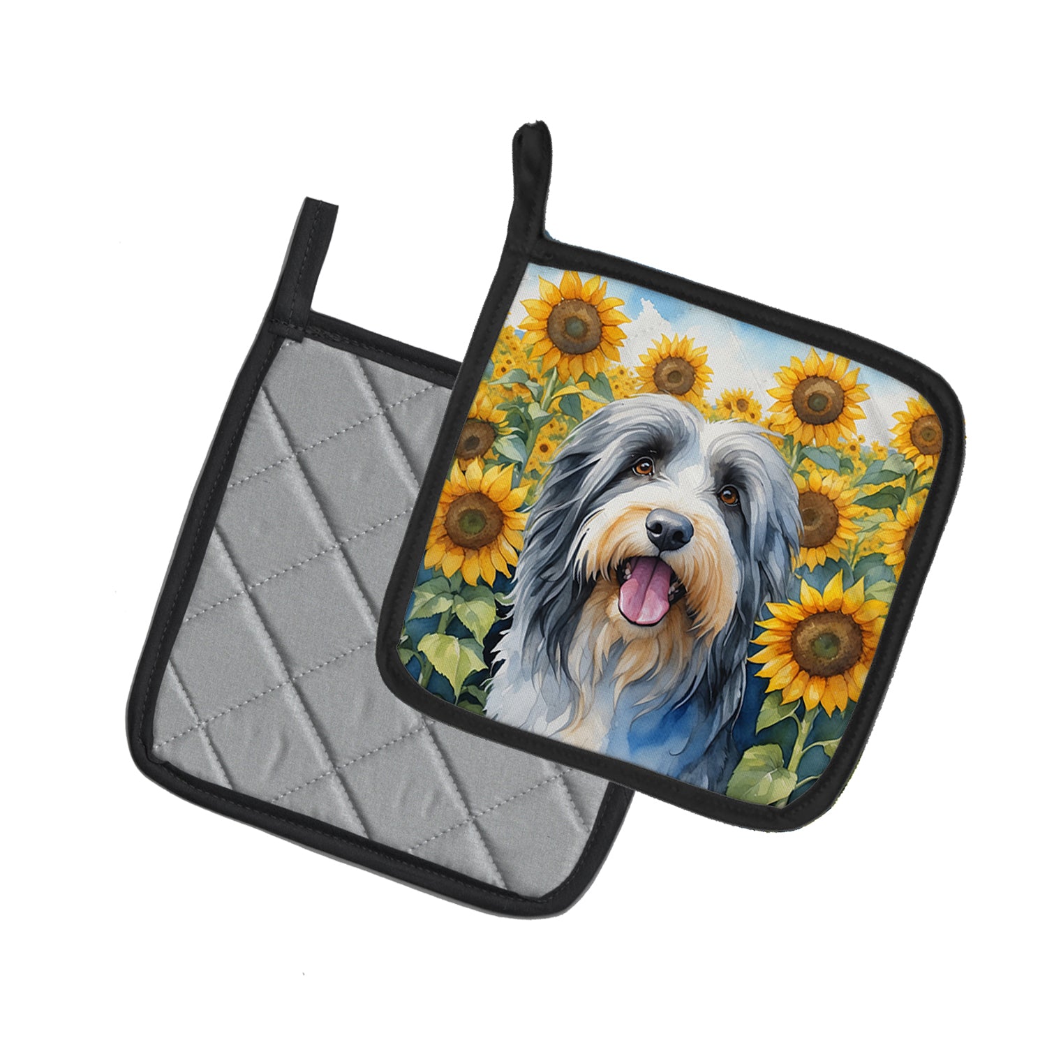 Bearded Collie in Sunflowers Pair of Pot Holders