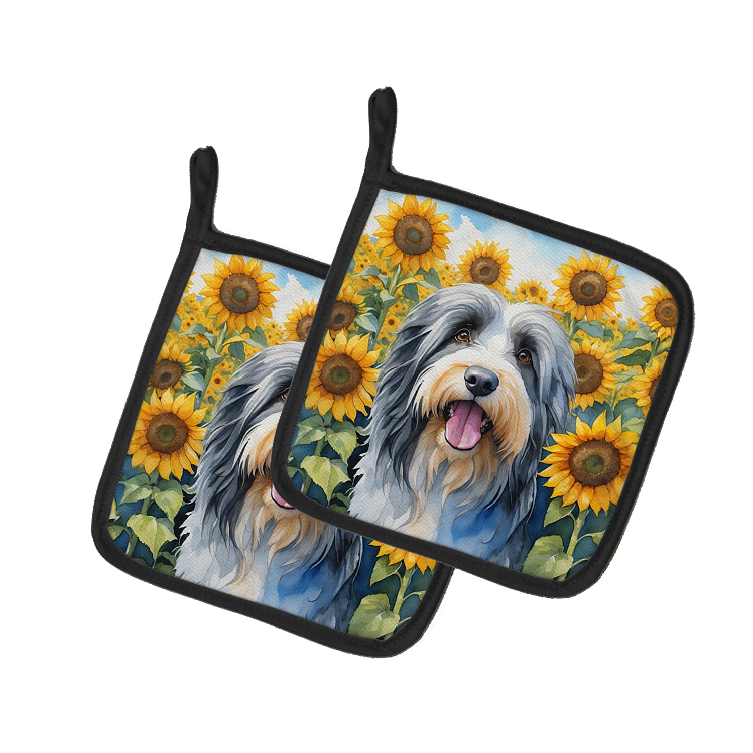 Buy this Bearded Collie in Sunflowers Pair of Pot Holders