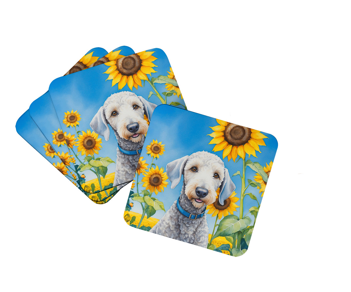 Caroline's Treasures Bedlington Terrier in Sunflowers Coasters - Set of 4 Lightweight Foam, Absorbent Drink Coasters