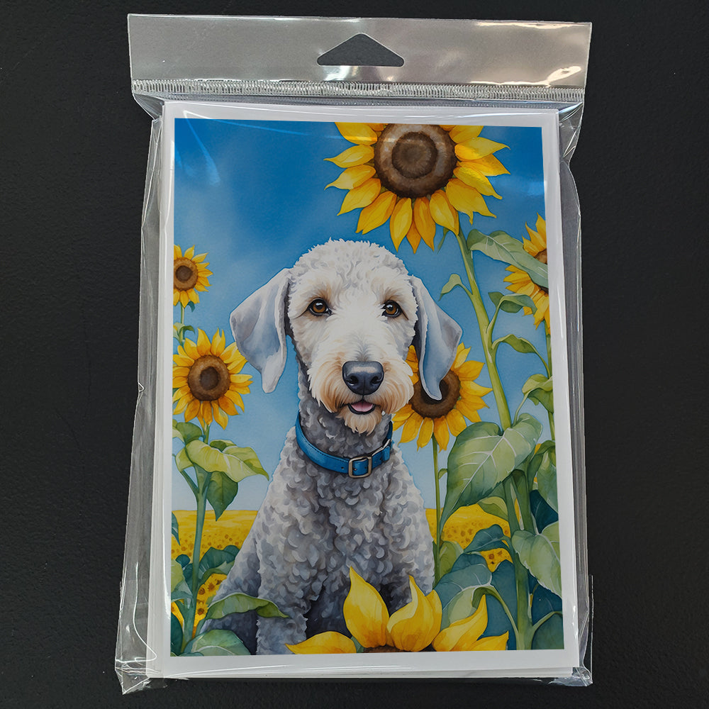 Bedlington Terrier in Sunflowers Greeting Cards Pack of 8