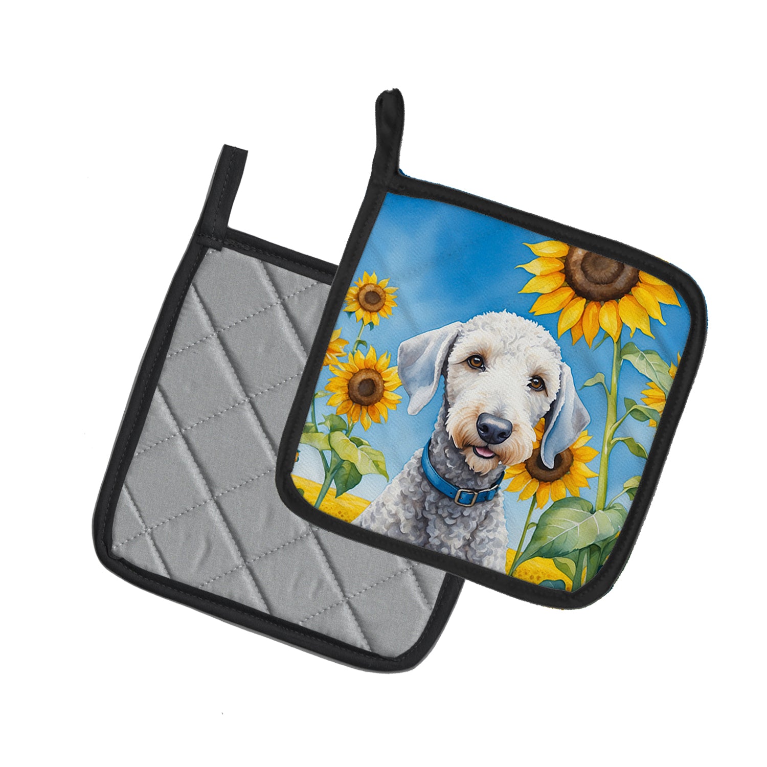 Bedlington Terrier in Sunflowers Pair of Pot Holders