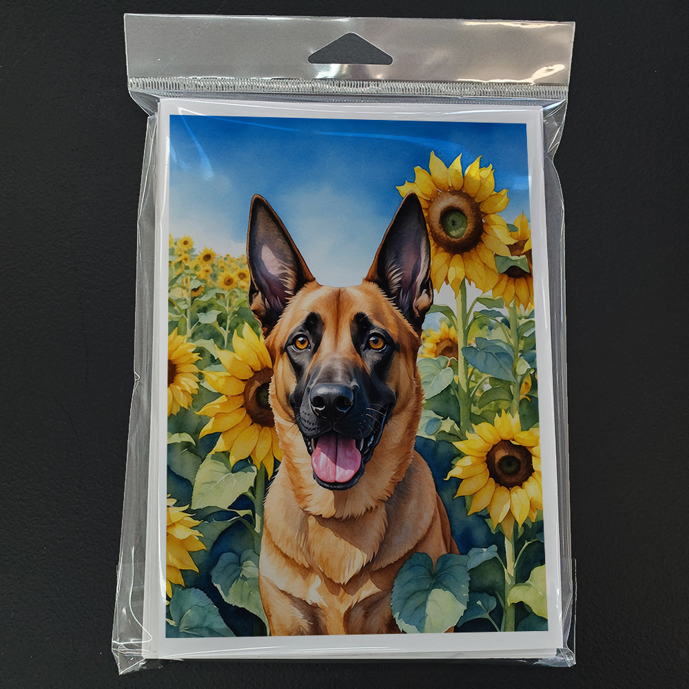 Belgian Malinois in Sunflowers Greeting Cards Pack of 8
