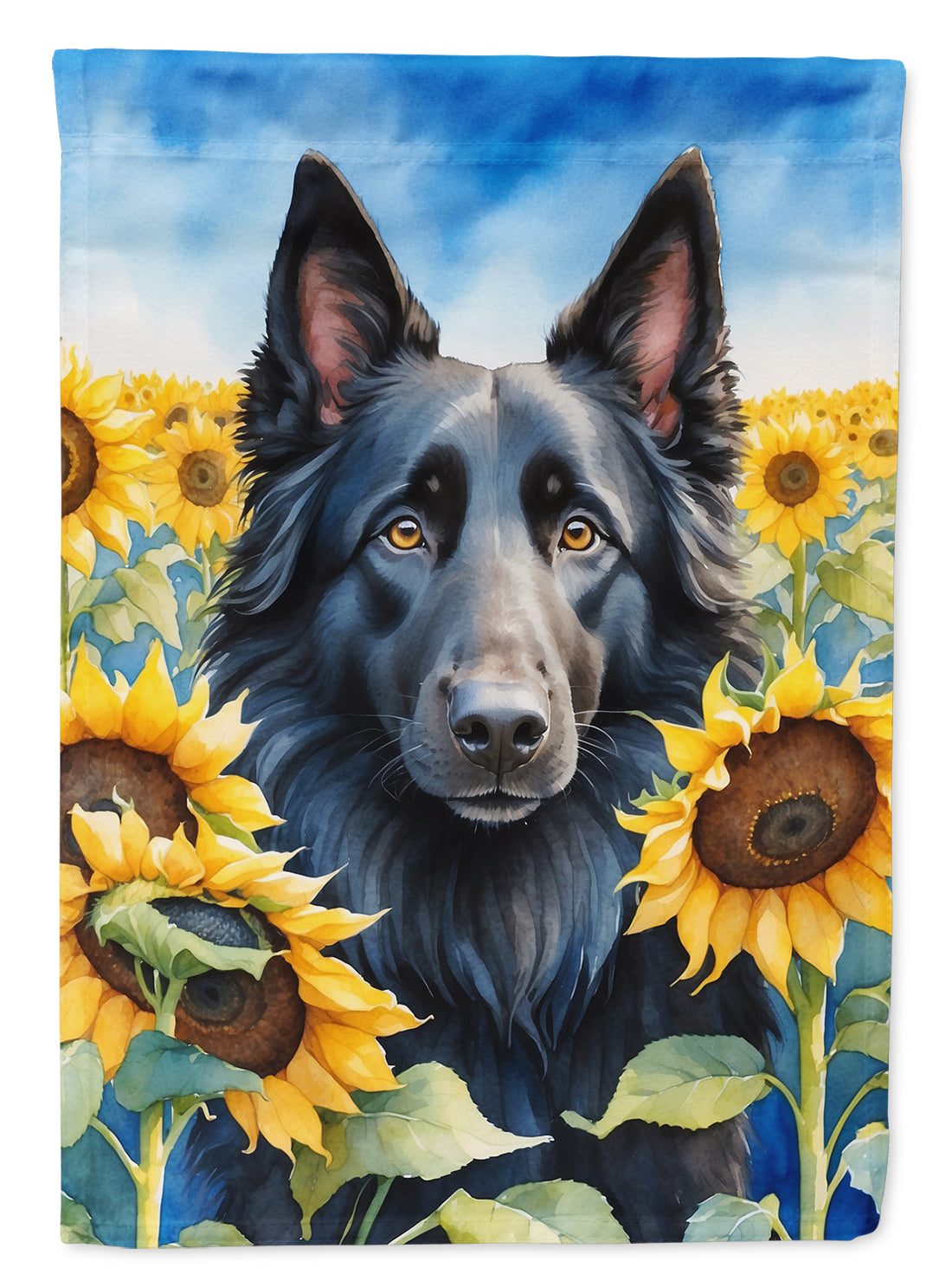 Buy this Belgian Sheepdog in Sunflowers House Flag