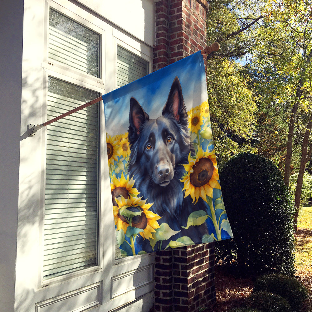 Belgian Sheepdog in Sunflowers House Flag