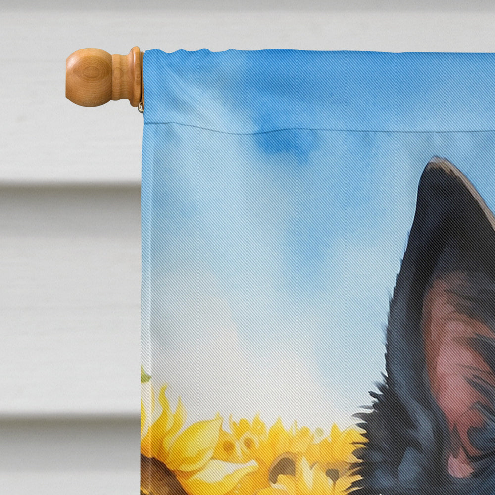 Belgian Sheepdog in Sunflowers House Flag