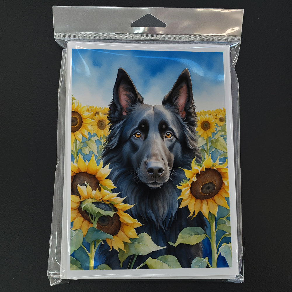 Belgian Sheepdog in Sunflowers Greeting Cards Pack of 8