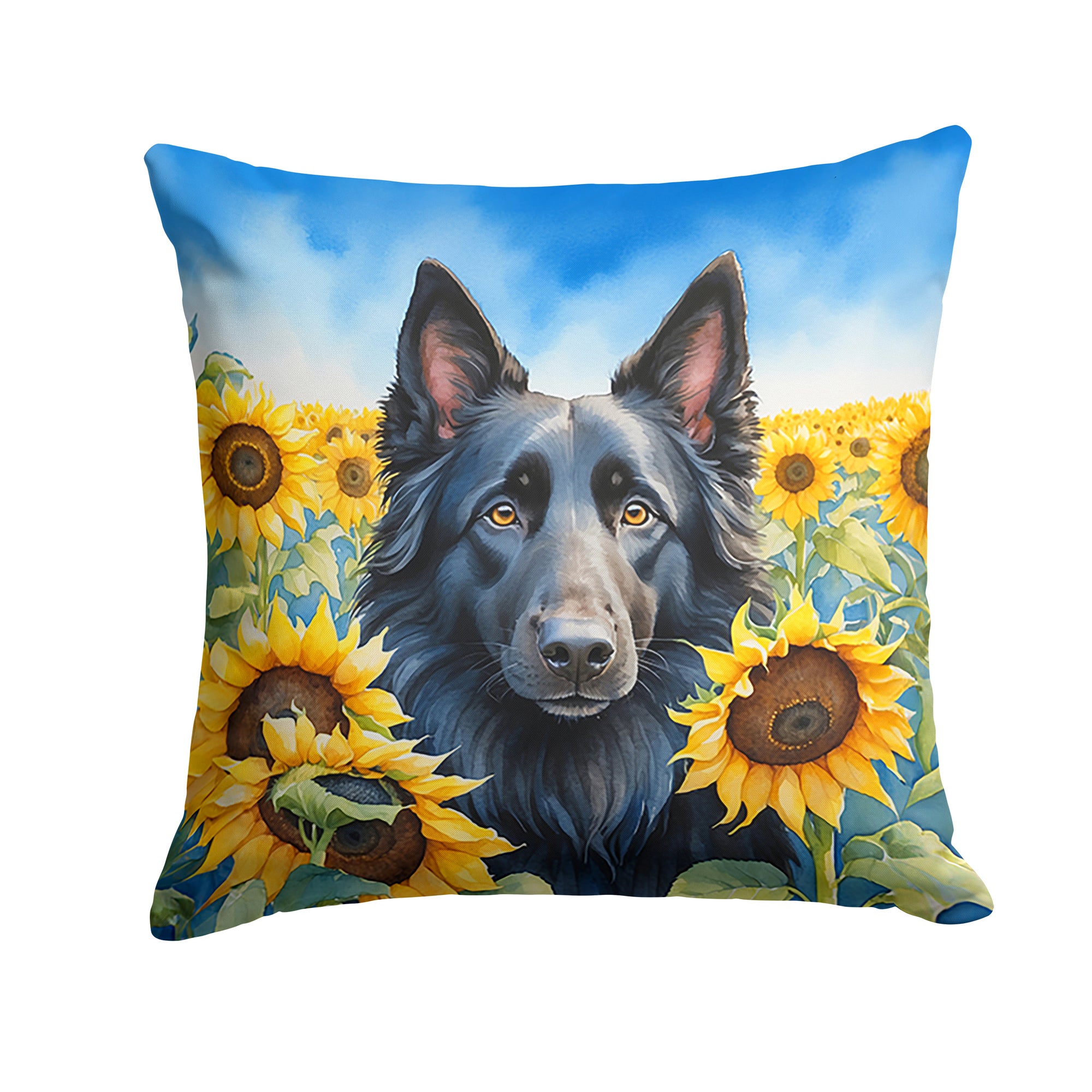Buy this Belgian Sheepdog in Sunflowers Throw Pillow