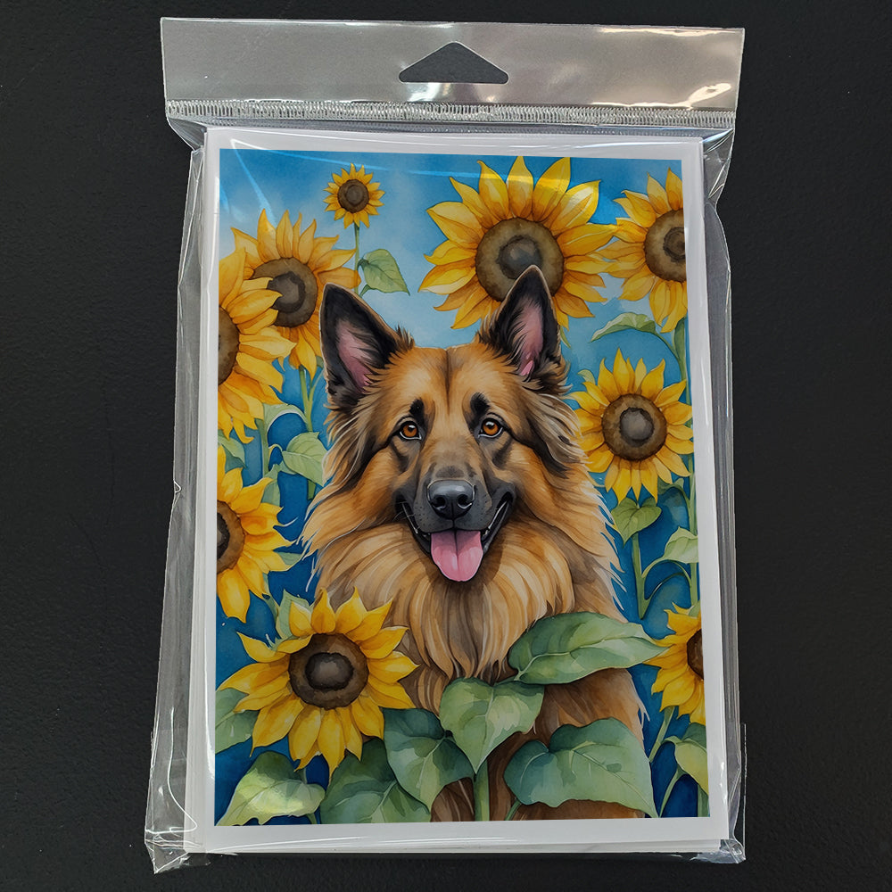 Belgian Tervuren in Sunflowers Greeting Cards Pack of 8