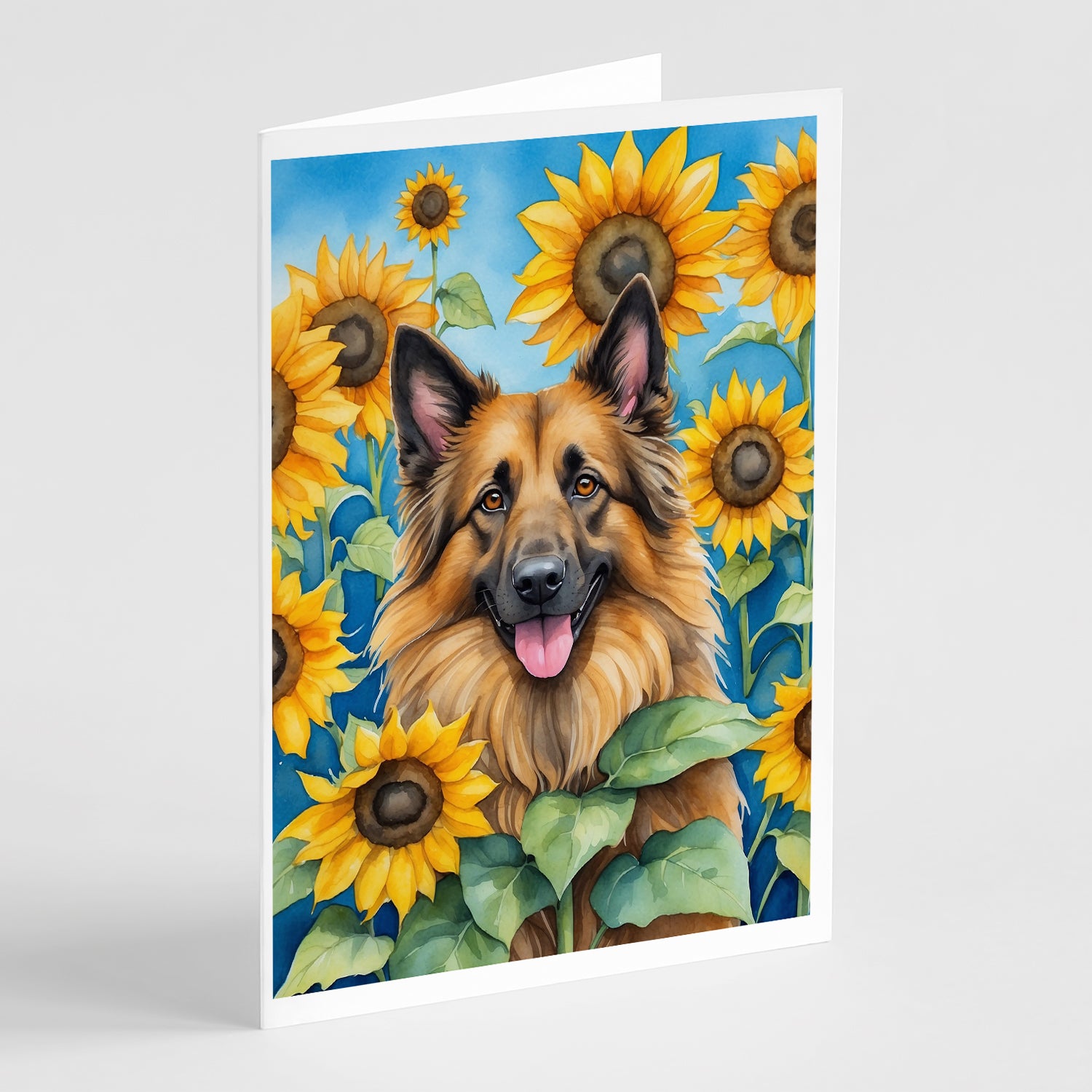 Buy this Belgian Tervuren in Sunflowers Greeting Cards Pack of 8