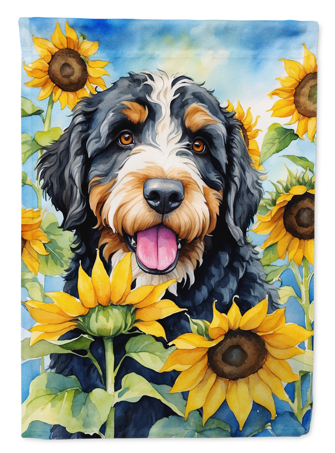 Buy this Bernedoodle in Sunflowers Garden Flag