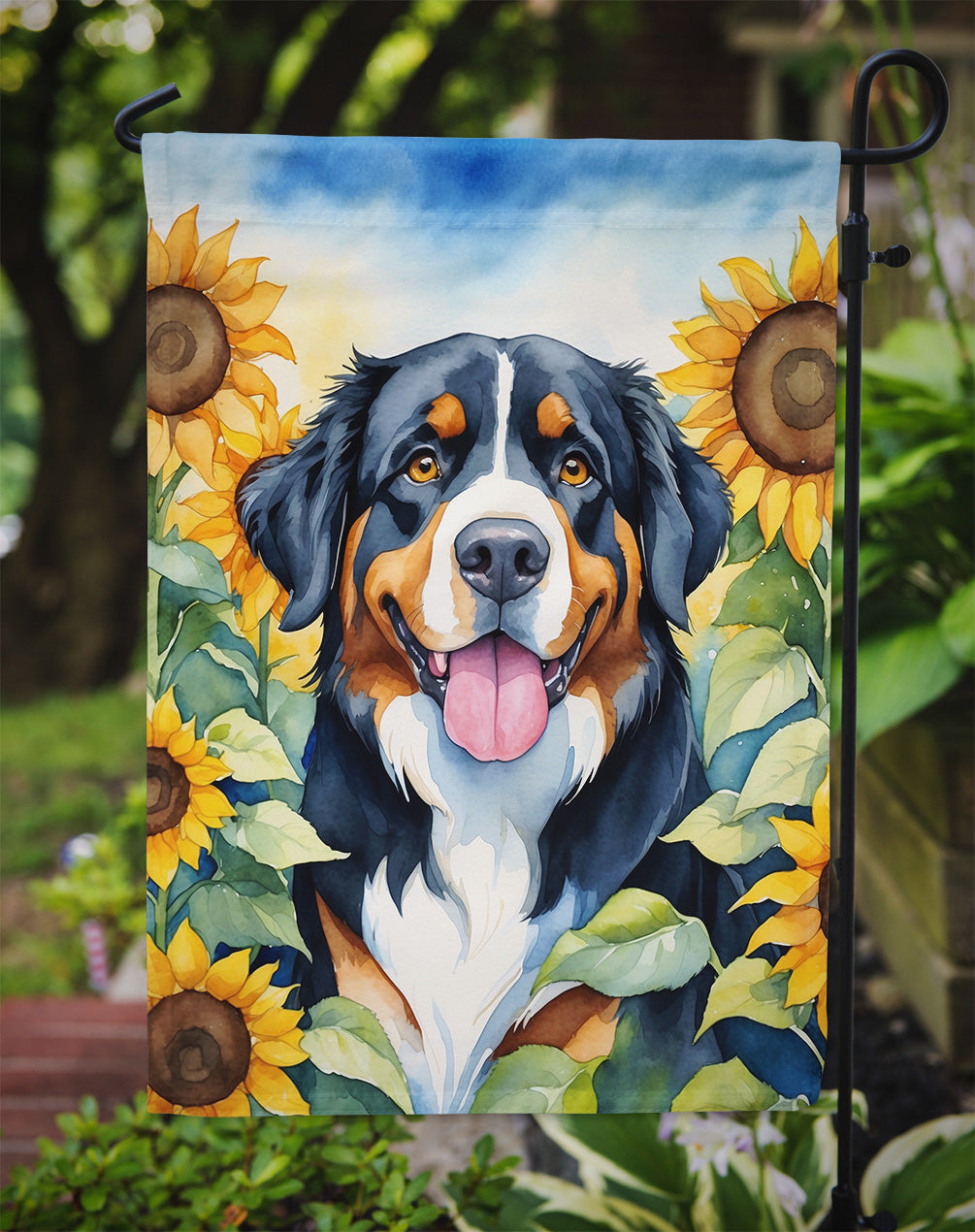 Bernese Mountain Dog in Sunflowers Garden Flag