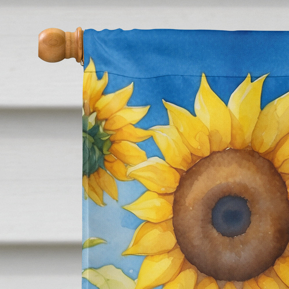 Bichon Frise in Sunflowers House Flag