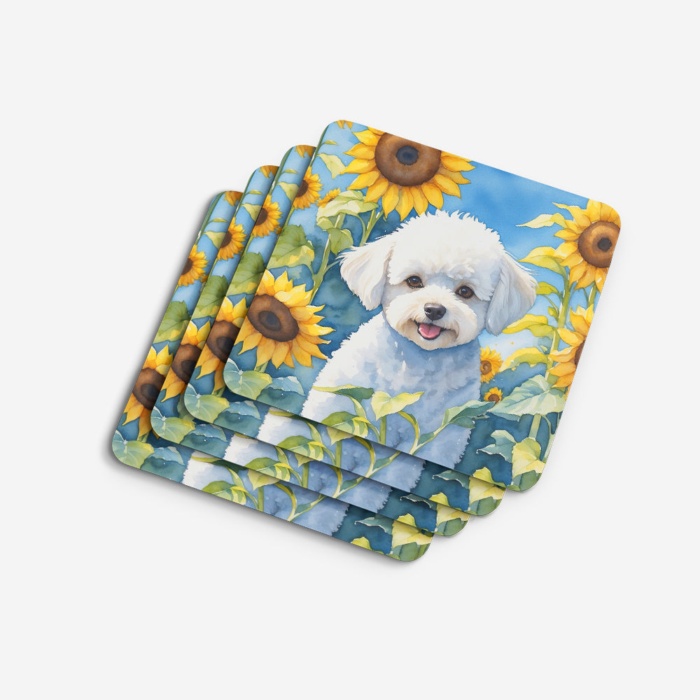 Bichon Frise in Sunflowers Foam Coasters