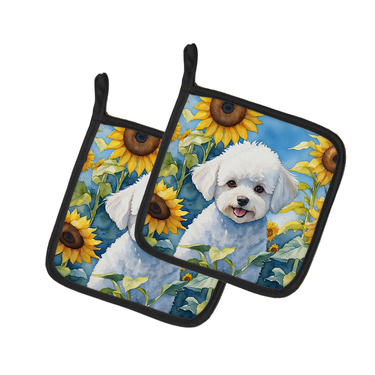 Buy this Bichon Frise in Sunflowers Pair of Pot Holders