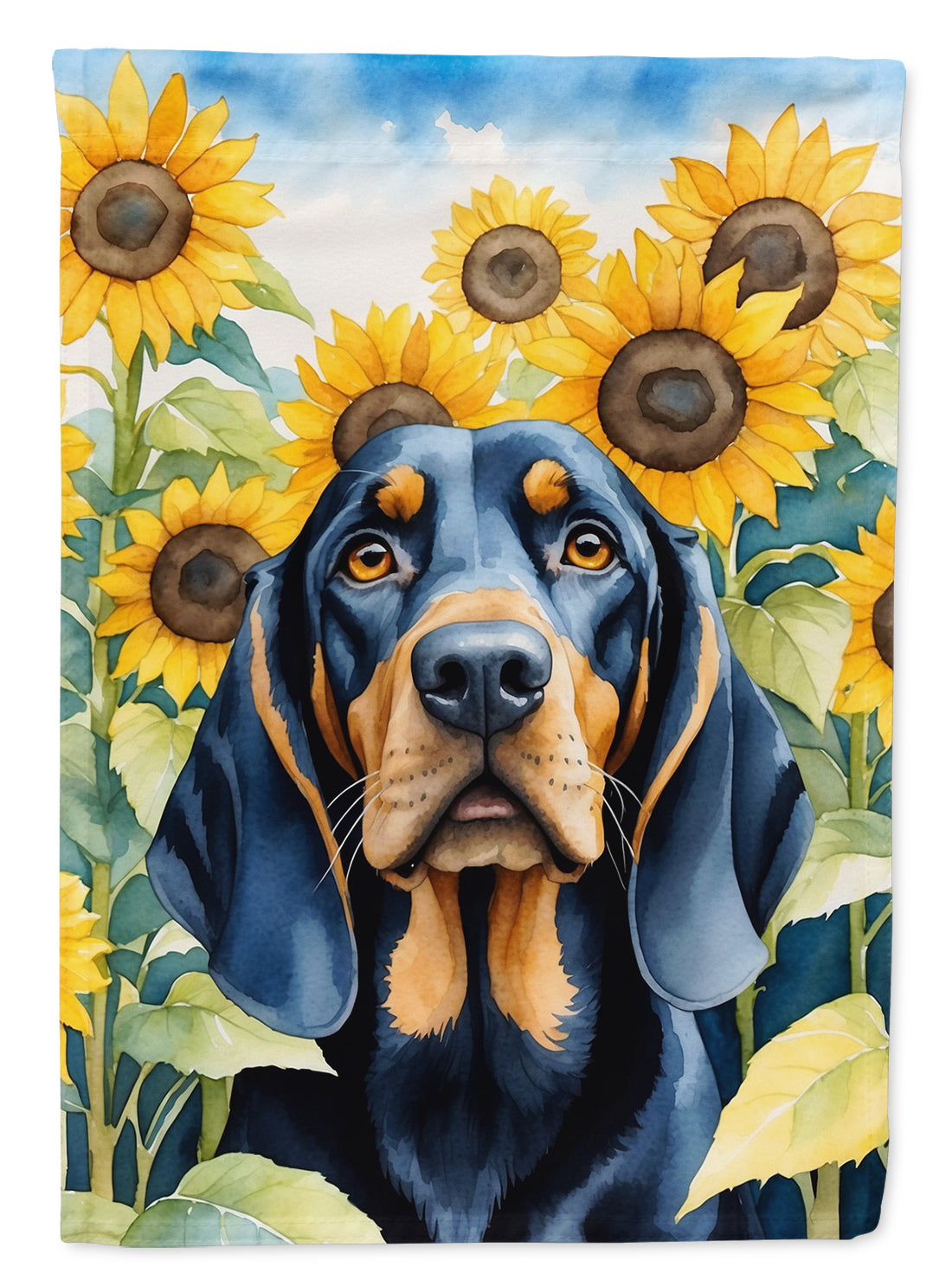 Buy this Black and Tan Coonhound in Sunflowers House Flag