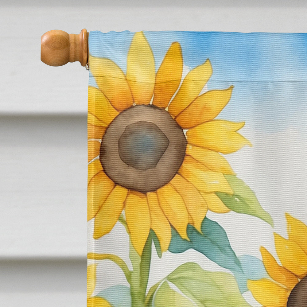 Black and Tan Coonhound in Sunflowers House Flag