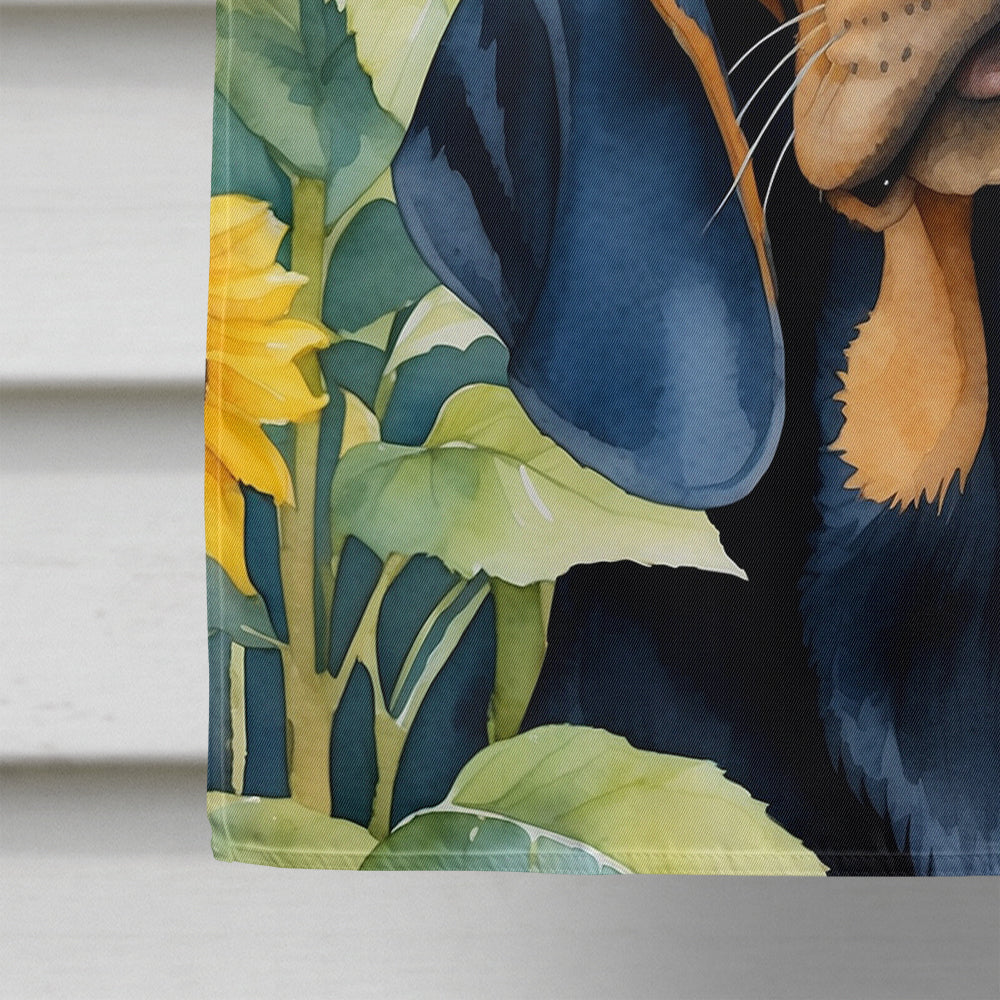 Black and Tan Coonhound in Sunflowers House Flag