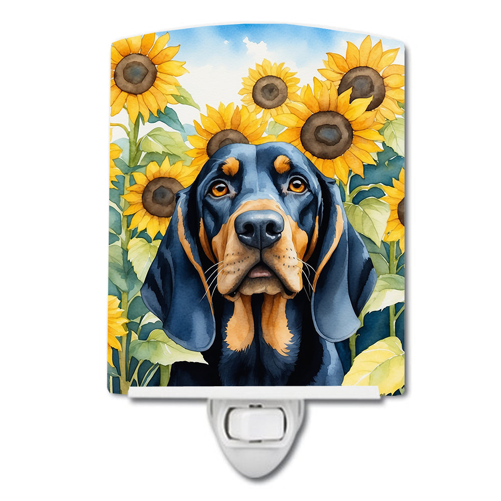 Buy this Black and Tan Coonhound in Sunflowers Ceramic Night Light