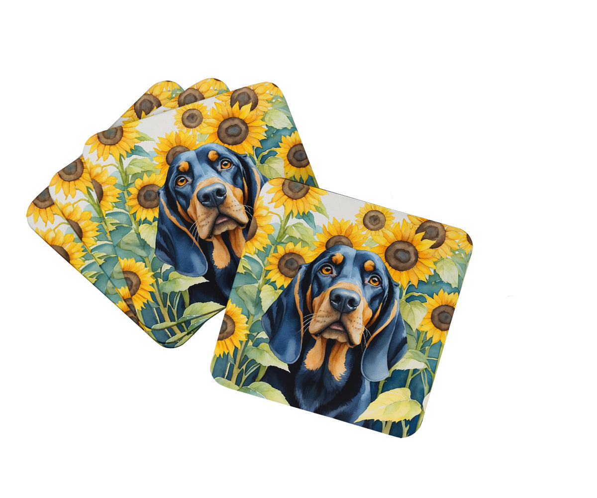 Buy this Black and Tan Coonhound in Sunflowers Foam Coasters