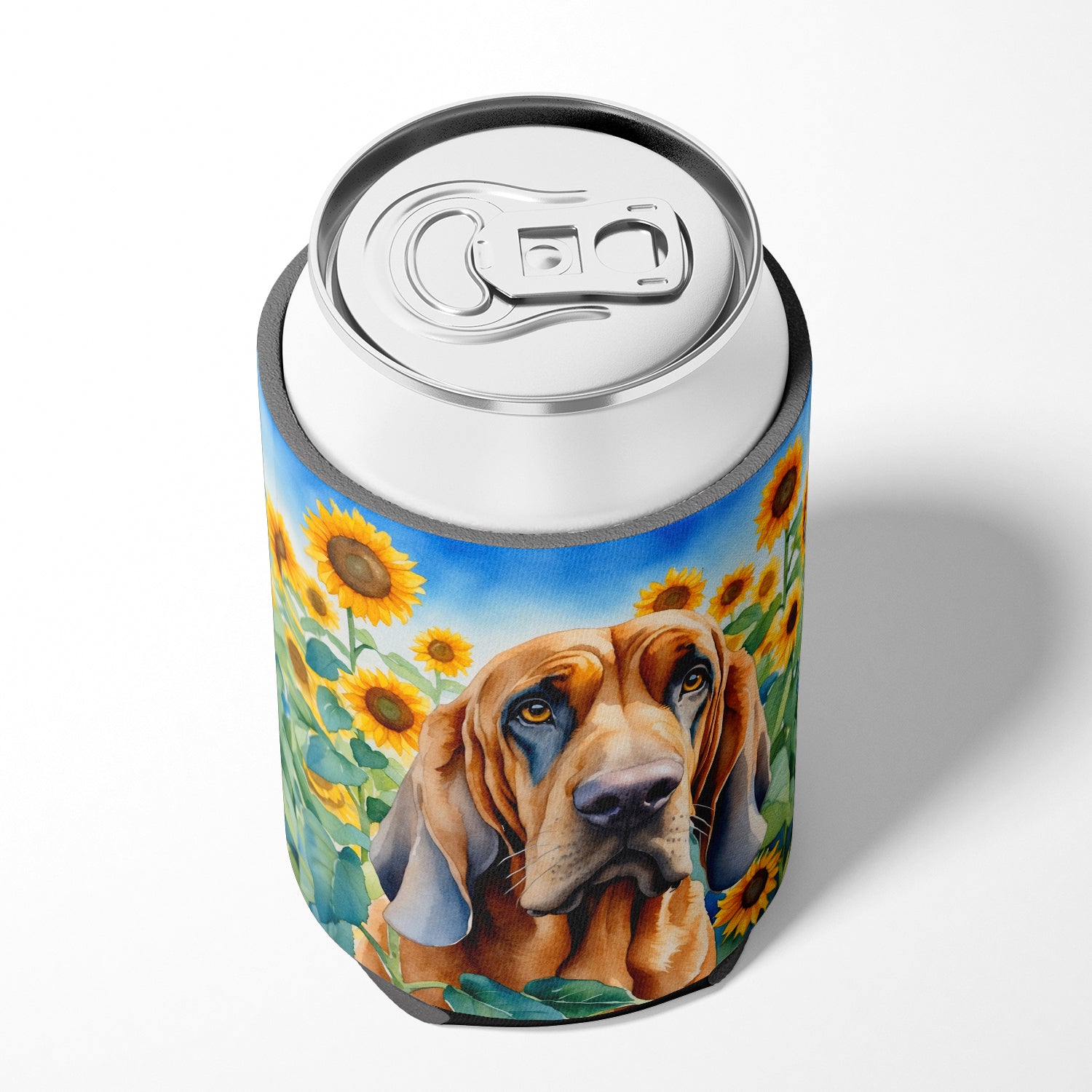 Bloodhound in Sunflowers Can or Bottle Hugger