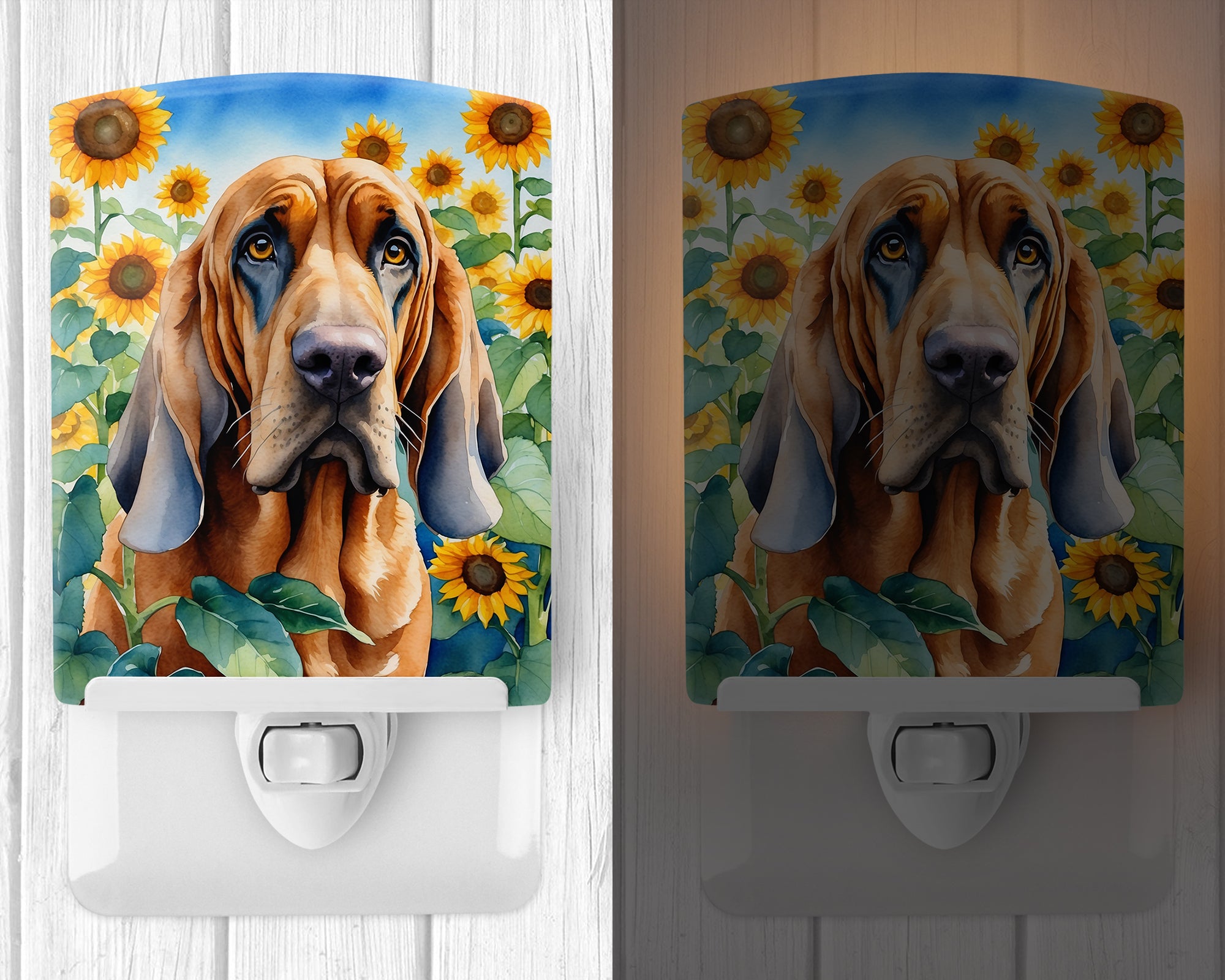 Bloodhound in Sunflowers Ceramic Night Light