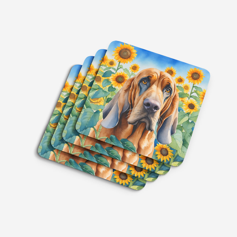 Bloodhound in Sunflowers Foam Coasters