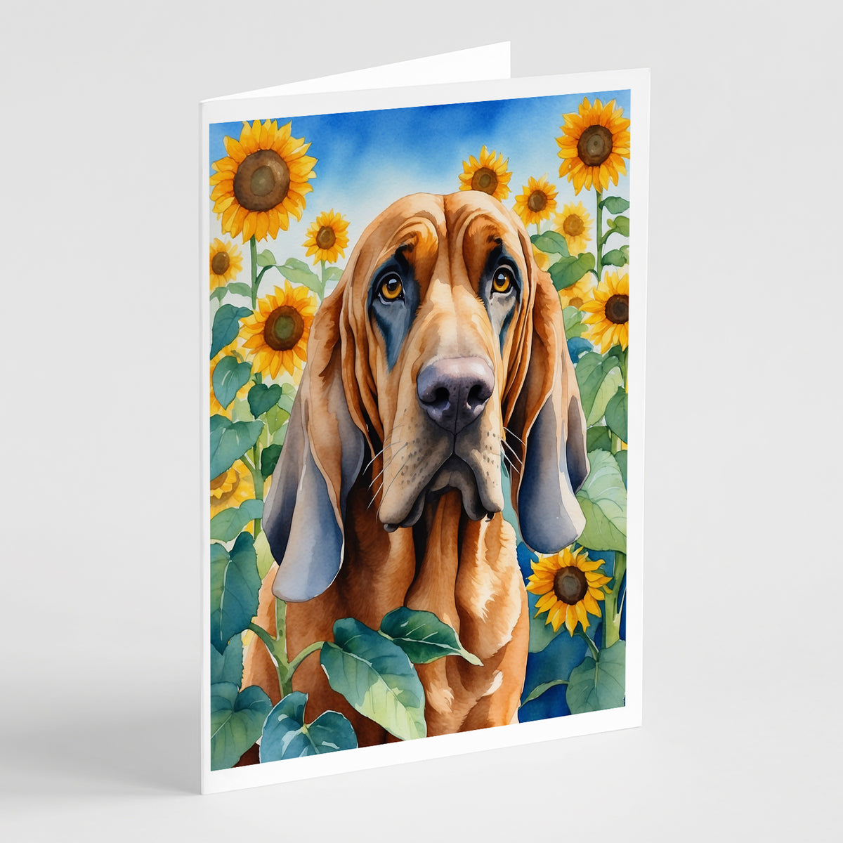 Buy this Bloodhound in Sunflowers Greeting Cards Pack of 8
