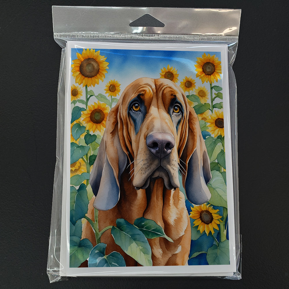 Bloodhound in Sunflowers Greeting Cards Pack of 8