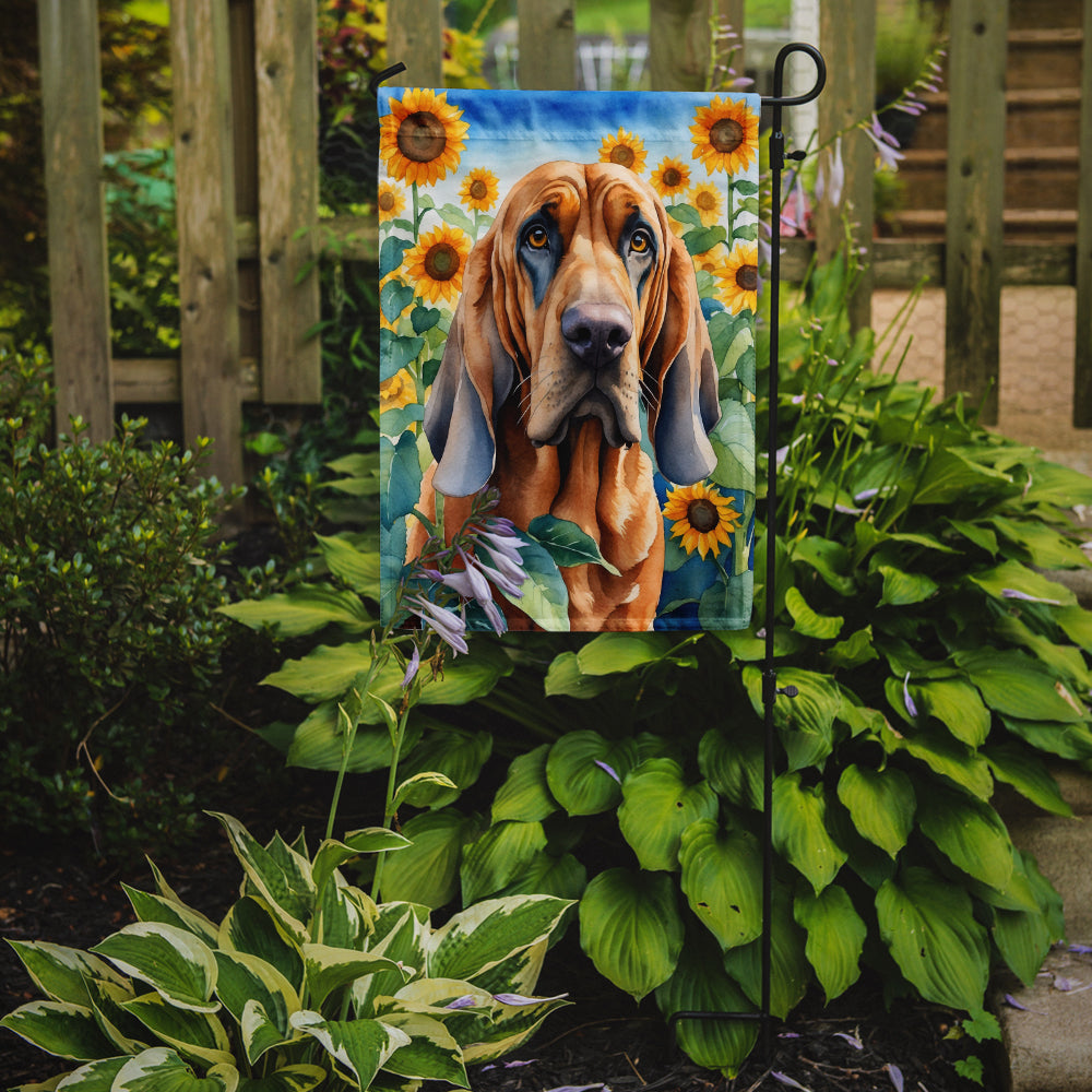 Bloodhound in Sunflowers Garden Flag