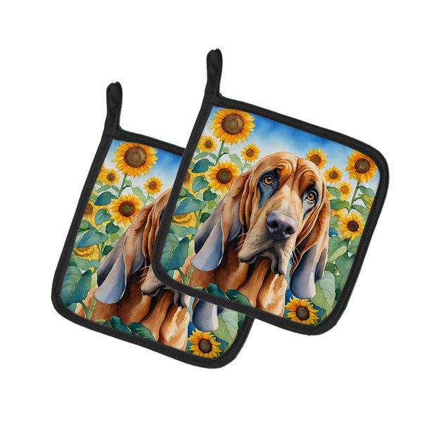 Buy this Bloodhound in Sunflowers Pair of Pot Holders