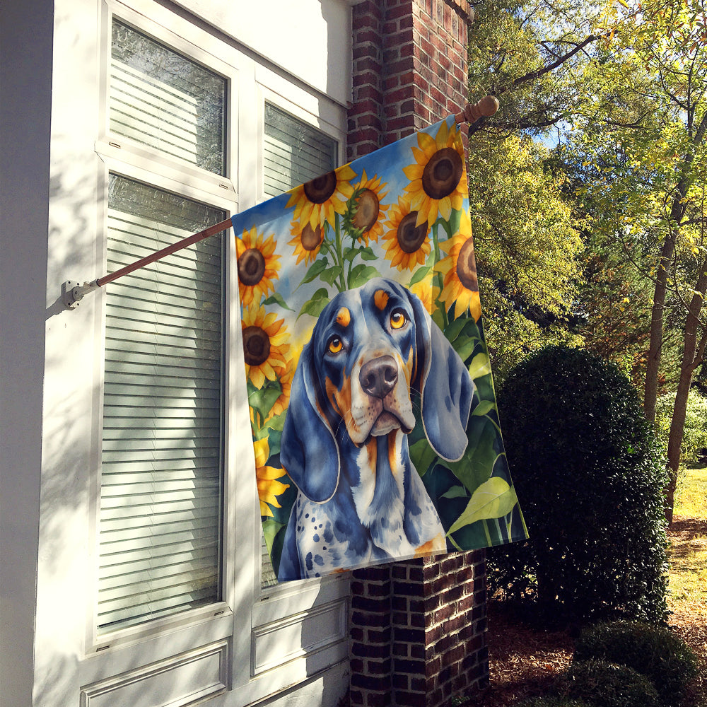 Bluetick Coonhound in Sunflowers House Flag