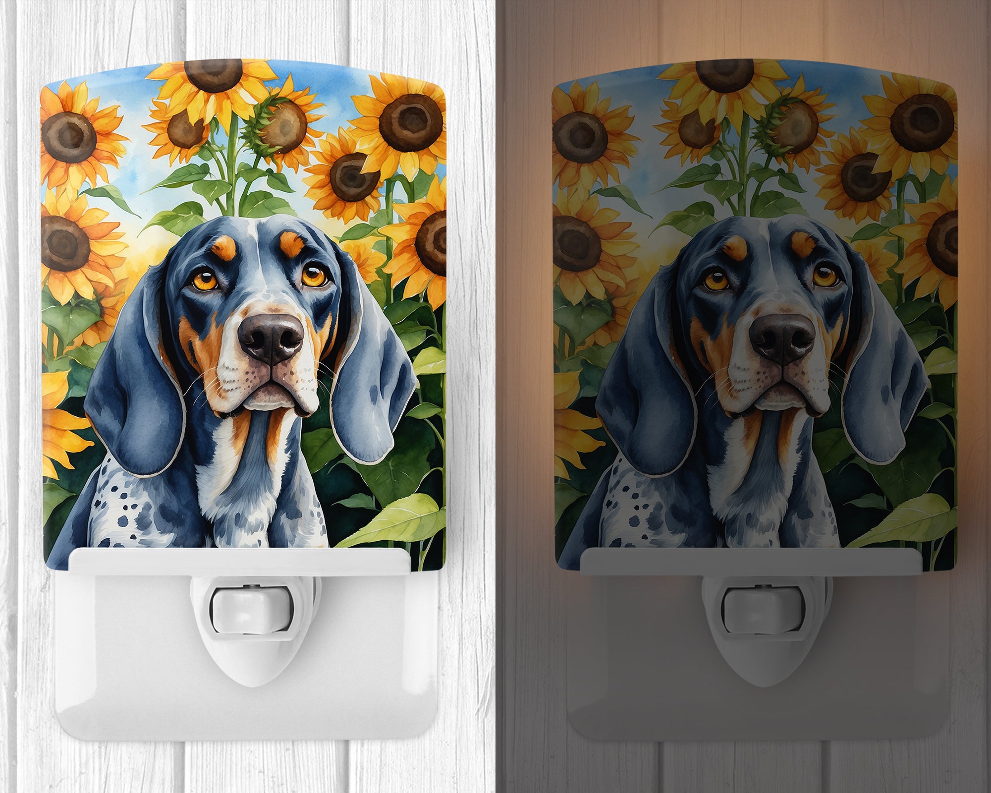 Bluetick Coonhound in Sunflowers Ceramic Night Light