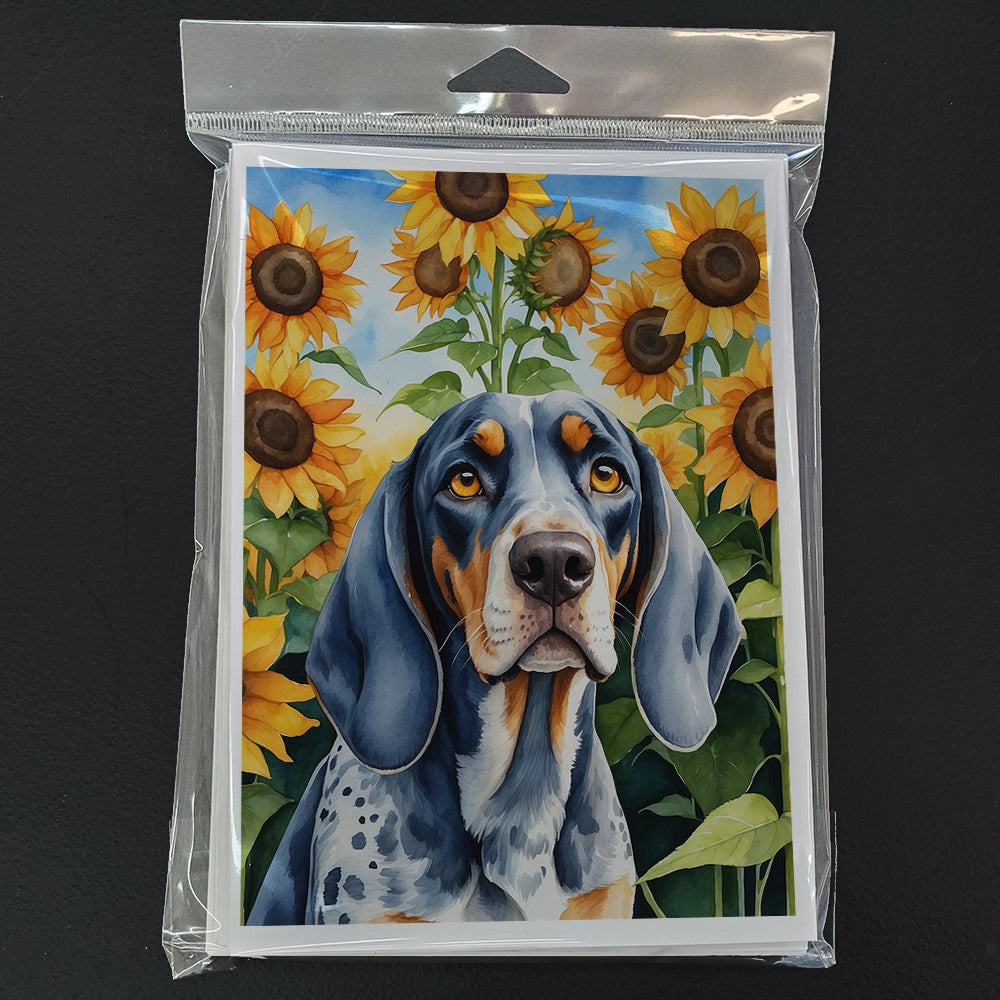 Bluetick Coonhound in Sunflowers Greeting Cards Pack of 8