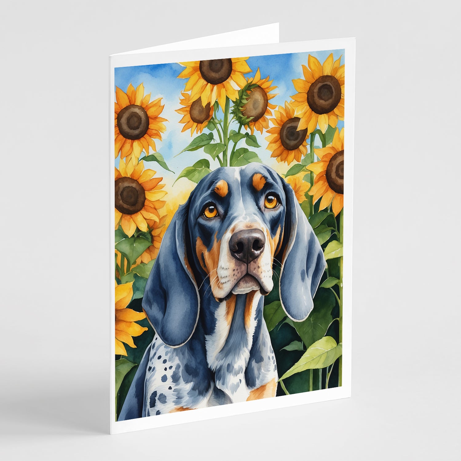 Buy this Bluetick Coonhound in Sunflowers Greeting Cards Pack of 8