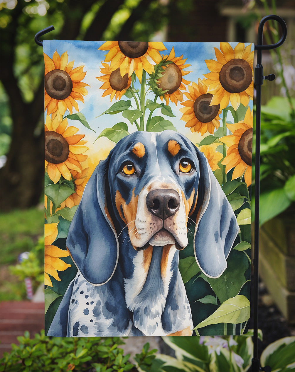 Bluetick Coonhound in Sunflowers Garden Flag