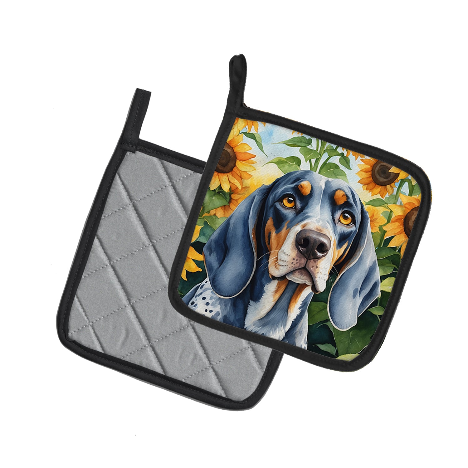 Bluetick Coonhound in Sunflowers Pair of Pot Holders