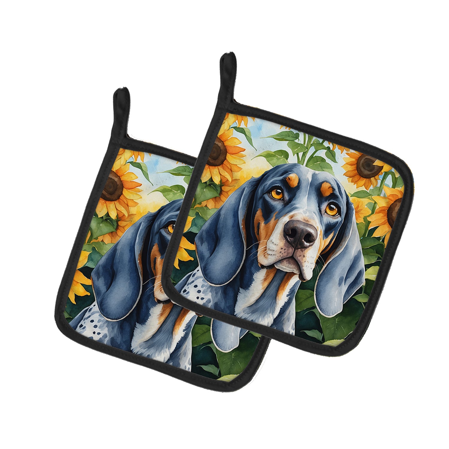 Buy this Bluetick Coonhound in Sunflowers Pair of Pot Holders