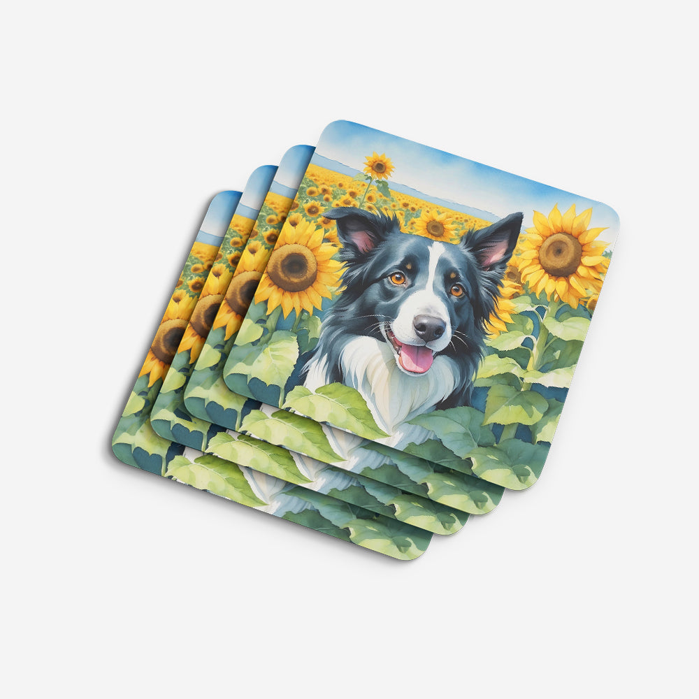 Border Collie in Sunflowers Foam Coasters
