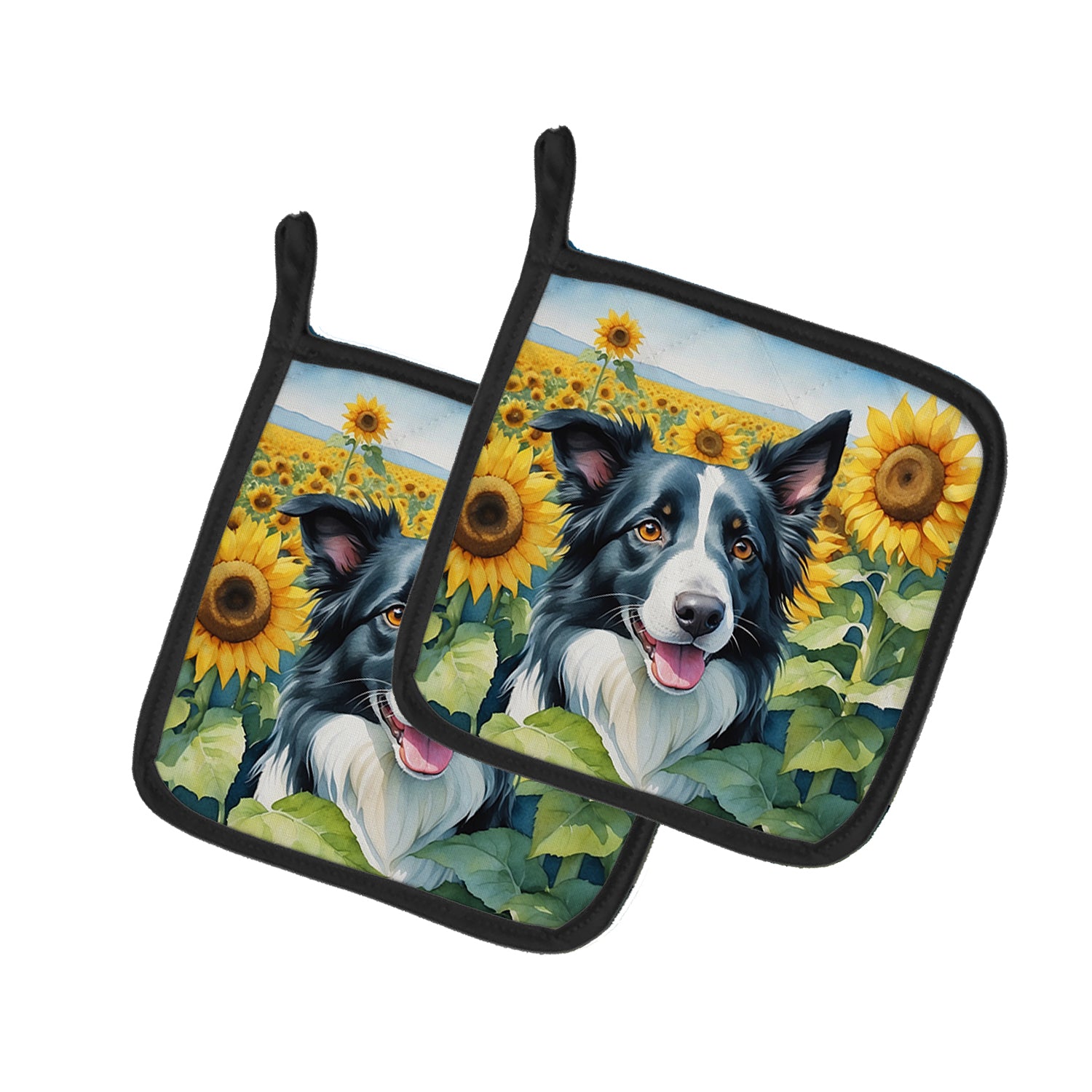 Buy this Border Collie in Sunflowers Pair of Pot Holders