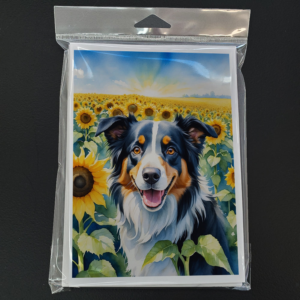 Border Collie in Sunflowers Greeting Cards Pack of 8